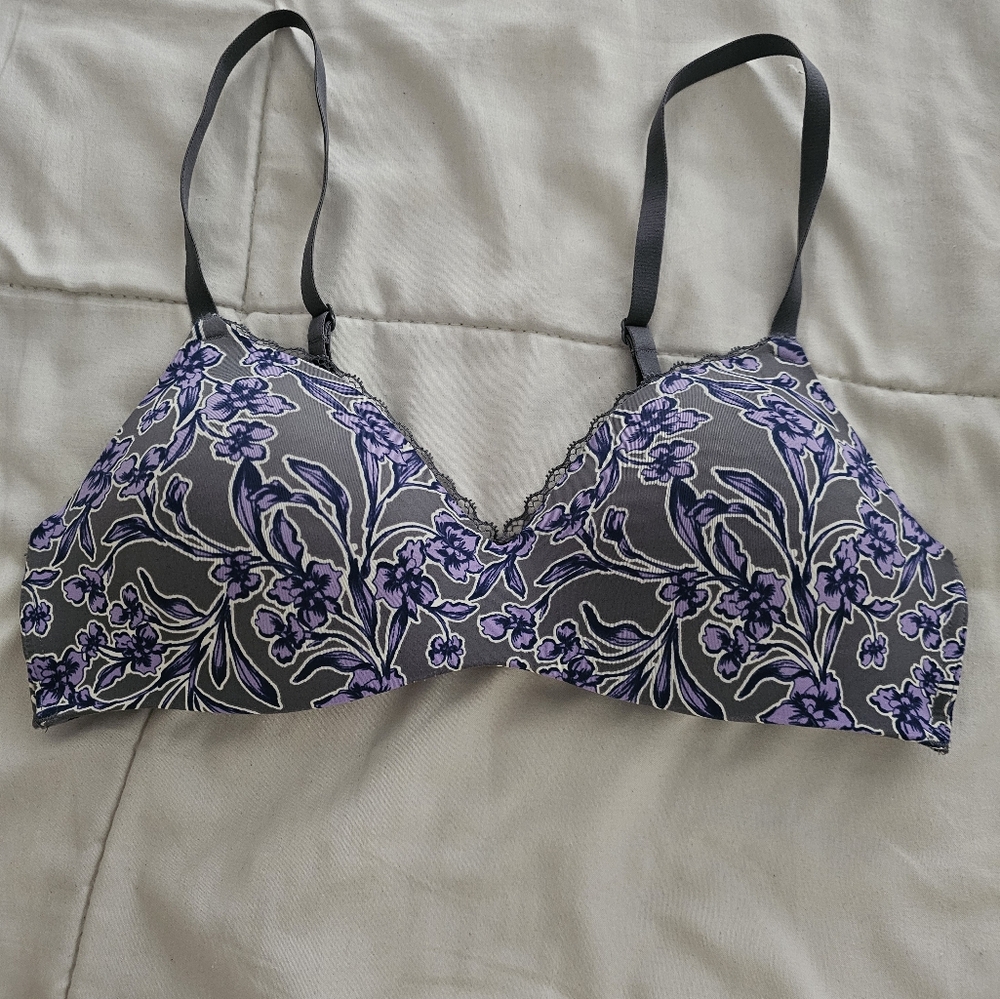 Floral Purple and Gray Women's Bra